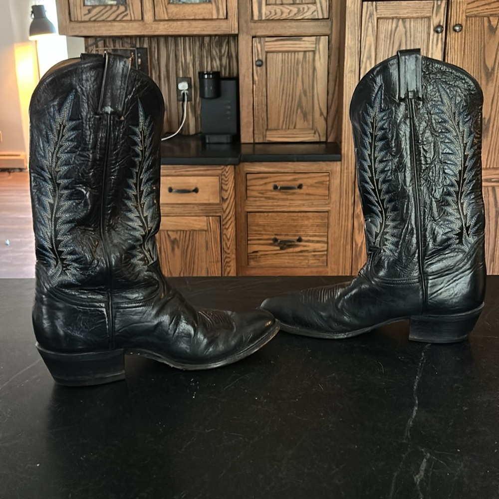 Tony Lama Vintage Gold‎ Label Western Leather Boots Black Blue Men’s 10 D - Picture 5 of 7